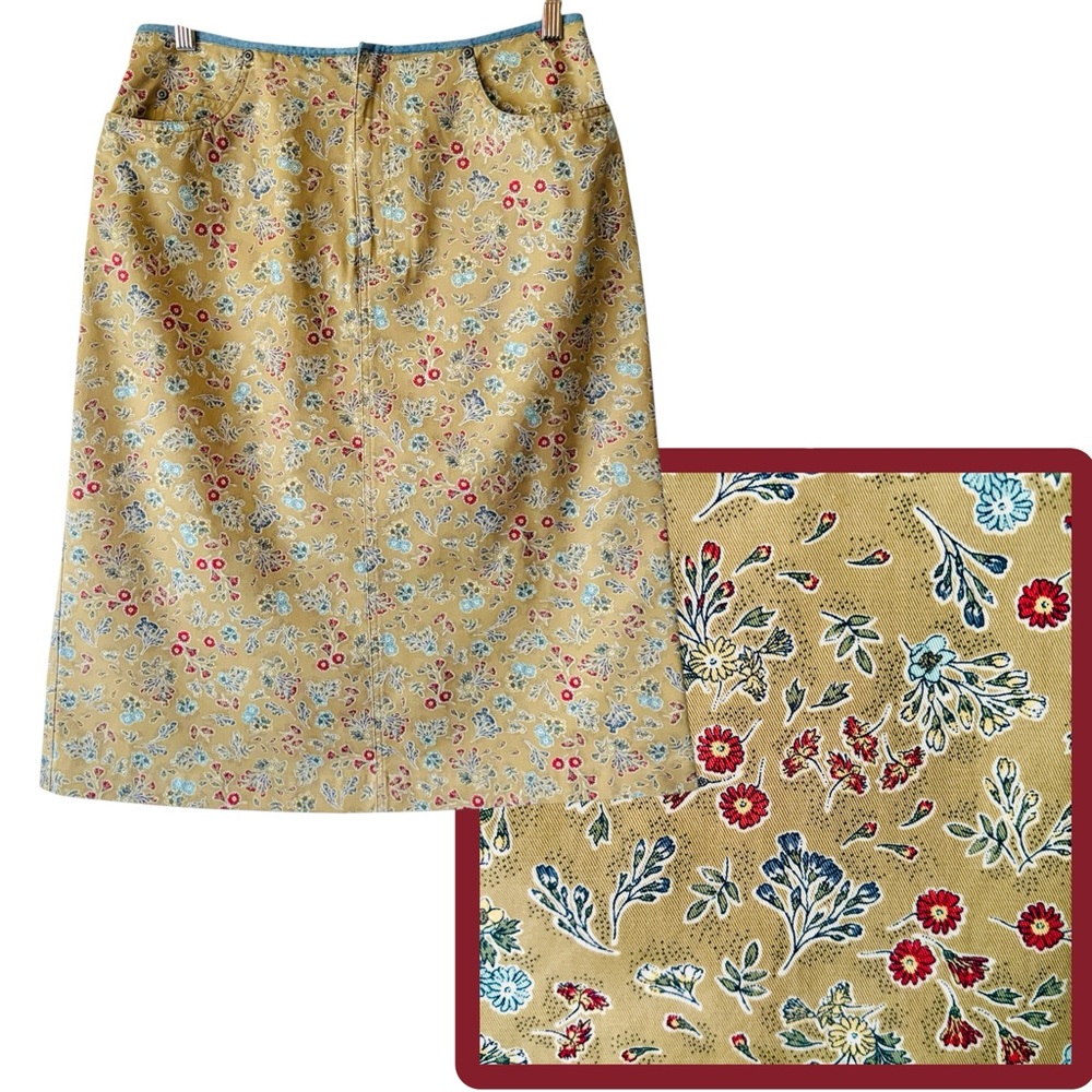 Vintage Cottagecore Skirt Size 10 100% Cotton Floral LizWear Jeans 5 Pocket